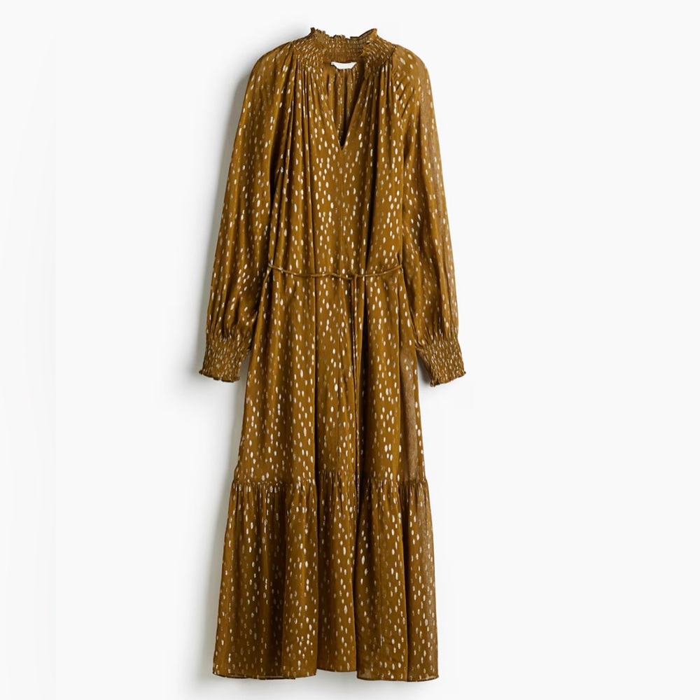 H&M NWT DARK KHAKI GREEN PATTERNED MAXI DRESS - Picture 2 of 11